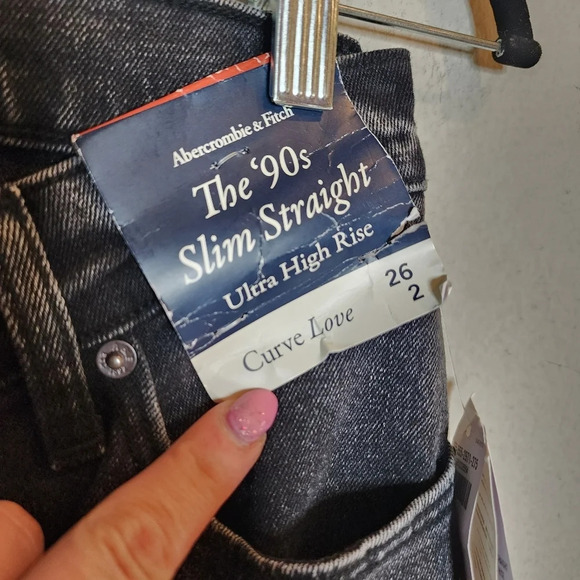 NWT A&F Curve Love Ultra HR 90s Slim Straight Black Jean Criss Cross Waist 26 - Picture 8 of 14